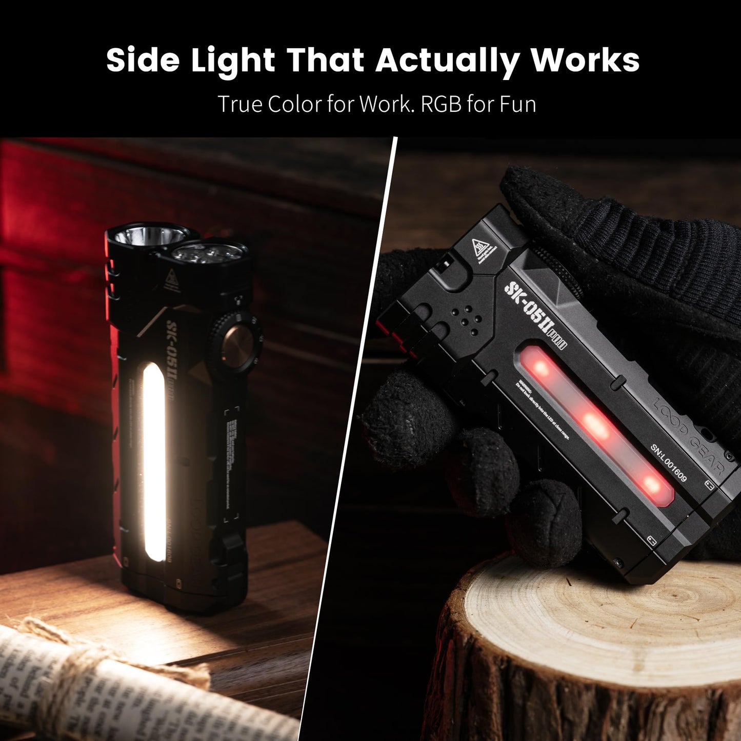 LOOP GEAR SK05 Pro 2 5000LM High Lumen Rechargeable Flashlight, EDC Flat Flash Light with Spot/Flood/Side Light & Strobe,IP68 Waterproof for Camping Hiking Emergency (Black)