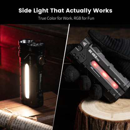 LOOP GEAR SK05 Pro 2 5000LM High Lumen Rechargeable Flashlight, EDC Flat Flash Light with Spot/Flood/Side Light & Strobe,IP68 Waterproof for Camping Hiking Emergency (Black)