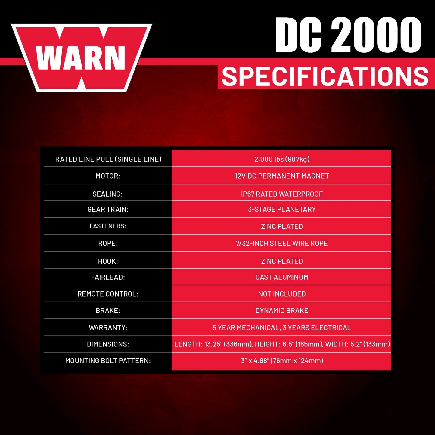 WARN 2000 DC 12V Electric Winch, 2000 lb Pulling Capacity | Steel Cable, Hook & Corded Remote | Portable, Compact Power for Trailers, ATVs, Workshops, and General Utility Lifting & Pulling