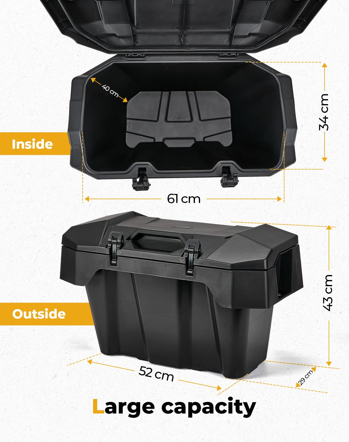KEMIMOTO 82QT UTV Rear Cargo Storage Box Compatible with 2024/2025/2026 Polaris RZR XP 1000/4 1000 Accessories Rear Bed Box Water Resistant with Two Lockable Latches Replace OEM #2889611