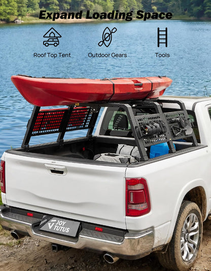 JOYTUTUS Full Size Truck Bed Rack Adjustable Overland Rack Compatible with F150 F250 F350 Silverado Sierra Ram Tundra Truck Rack for Kayak, Roof Top Tent