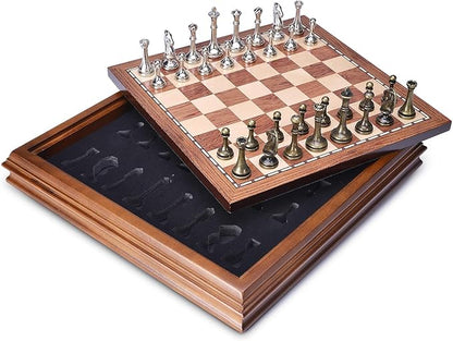 AMEROUS Wooden Chess Board Set with Pieces Storage for Adults Kids 12.5 Inch Chess Set with Metal Pieces Unique Chess Game for Tournament Professional Beginner