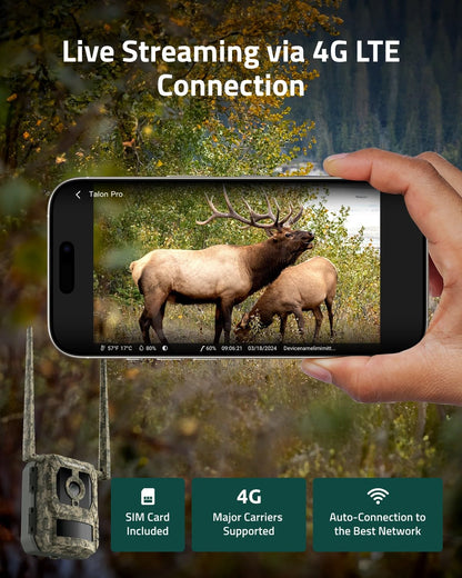 CAMOVUE True 4K 4G LTE Cellular Hunting Camera Outdoor+Battery Pack+64G SD Card, 0.2s Trigger Speed, Game or Trail Camera with GPS, Non-Glow IR Night Vision, SIM Card, Motion Capture, Talon Pro Kit