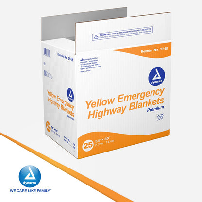 Dynarex Emergency Highway Blanket - Premium, Disposable and Water Repellent, Provides Full Coverage, Highly Visible for Safety, Yellow, 54” x 80”- 1 Case of 25 Emergency Highway Blankets