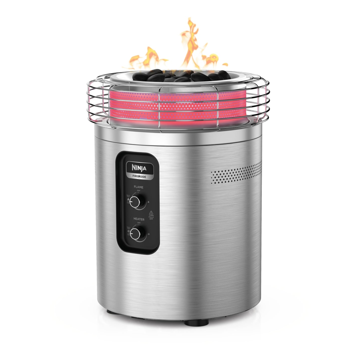 Ninja Fireside360 Outdoor Heater & Fire Pit | 3 Modes: Flame Only, Heat Only, Flame & Heat | Portable for Patio, Deck, Camping, Easy Control Smokeless Flames | Push to Start Ignition | Steel | OF101SL