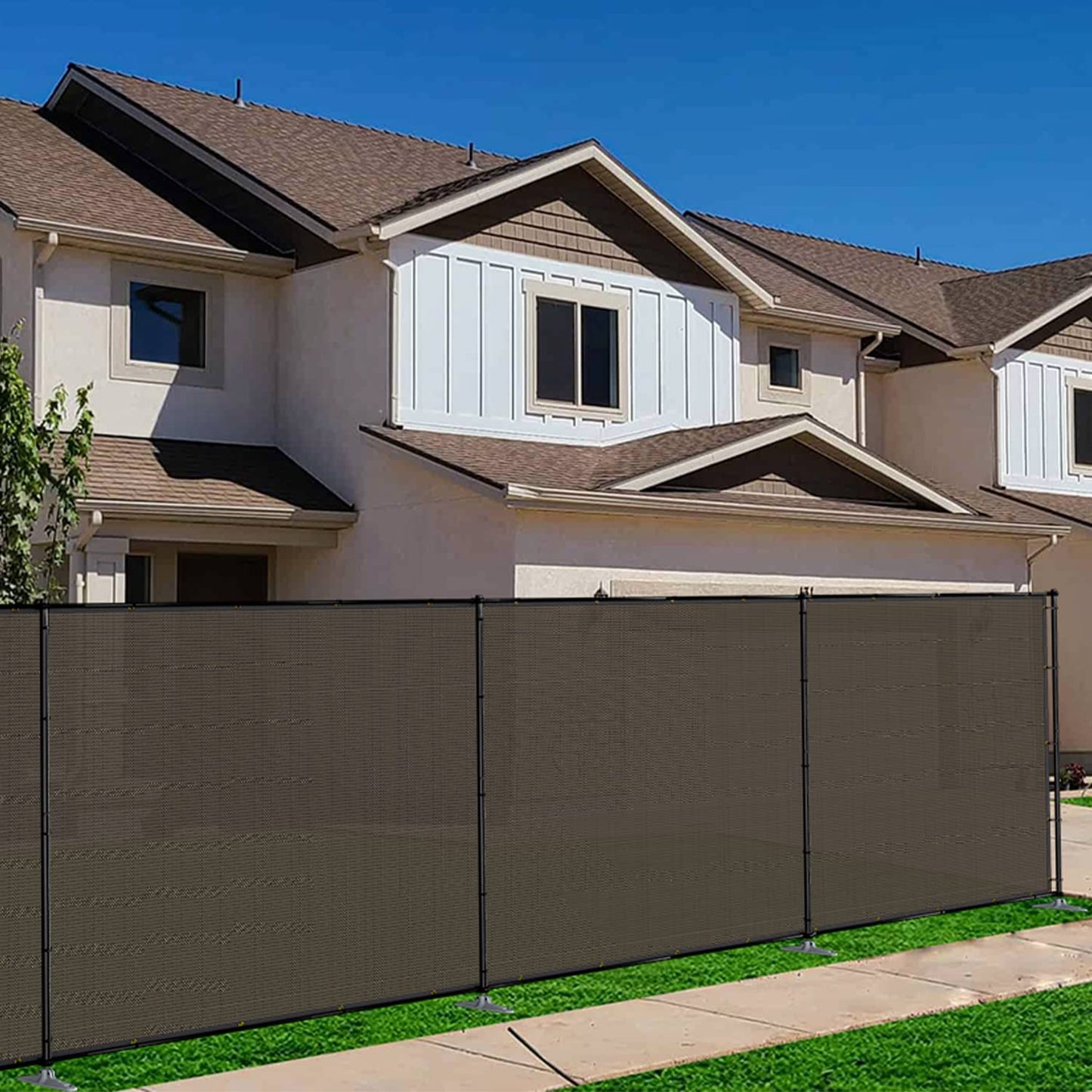 TANG 5'x12' Outdoor Privacy Screen FreeStanding, 220GSM Mesh Fencing with Poles Stakes, Privacy Fence Panels for Outside, Temporary Dog Fences for Garden Patio, Brown