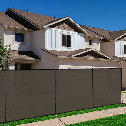 TANG 5'x12' Outdoor Privacy Screen FreeStanding, 220GSM Mesh Fencing with Poles Stakes, Privacy Fence Panels for Outside, Temporary Dog Fences for Garden Patio, Brown