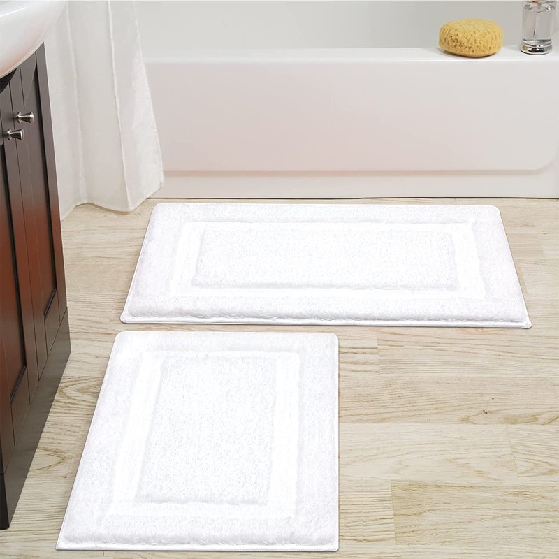 SHACOS White Bathroom Rugs Sets of 2 Pieces 32x20 inch, Super Soft Fluffy Bath Mats for Bathroom, Non Slip Washable Bath Rugs for Shower Tub Vanity Sink