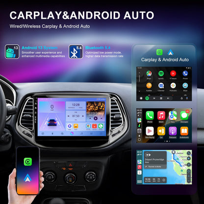 Car Radio Stereo for Jeep Compass 2017-2020,10" Android 13 Touchscreen Head Unit,Wireless CarPlay & Android Auto,GPS Navigation,HD Backup Camera,Mirror Link,WiFi 6,Bluetooth 5.4,FM,SWC