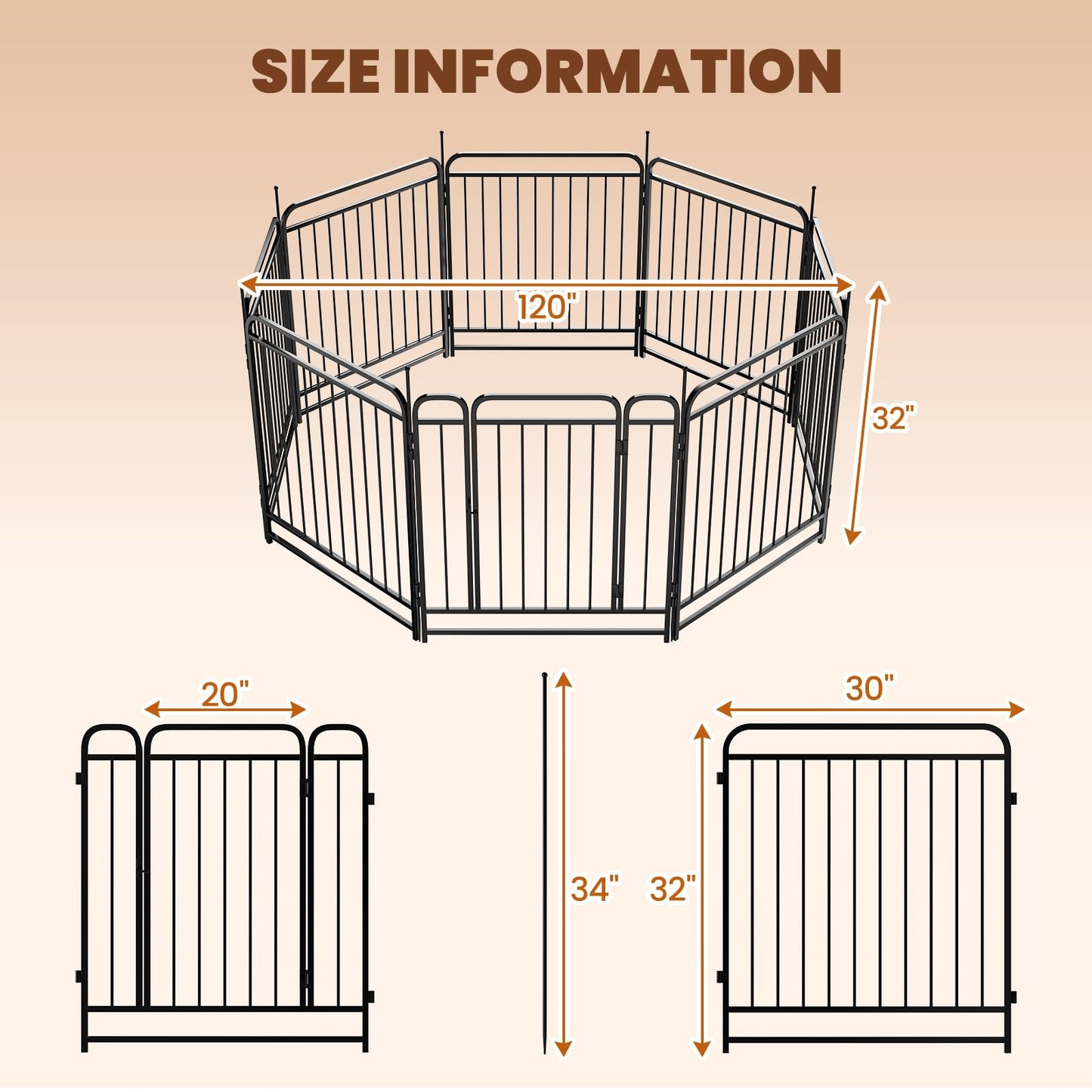 Fldofaves 8-Panel Dog Playpen Outdoor, 32" Height Metal Outdoor Dog Fence with gate for Large Medium Dogs, Secure Enclosure with Ground Stakes for Yard Lawn Camping