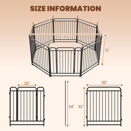 Fldofaves 8-Panel Dog Playpen Outdoor, 32" Height Metal Outdoor Dog Fence with gate for Large Medium Dogs, Secure Enclosure with Ground Stakes for Yard Lawn Camping