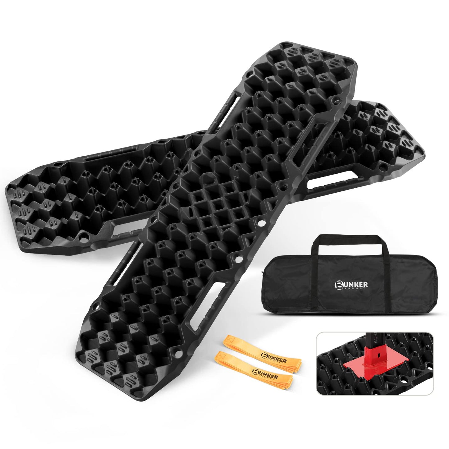BUNKER INDUST Vehicle Offroad Recovery Kit, Pair Traction Boards Black + Synthetic Soft Shackle with Winch Ring