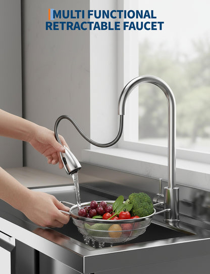 GarveeTech 39.4" Commercial Stainless Steel Utility Sink – Free Standing Single Bowl with Drawer & Hot/Cold Water Pipe for Kitchen, Laundry Room, Garage, Restaurant | Heavy-Duty Sink Station