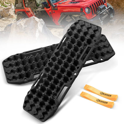 BUNKER INDUST 2 Pcs Traction Boards Black + 3" x 20ft Recovery Straps + Pair 3/4 D Ring Shackles + Bag