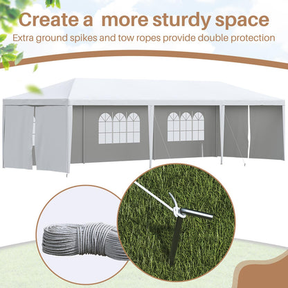 Greesum 10x30 Outdoor Canopy with with 6 Side Removable Walls, Upgrade Patio Camping Heavy Duty Gazebo Shelter for Party Wedding BBQ Events, Waterproof Tent, White
