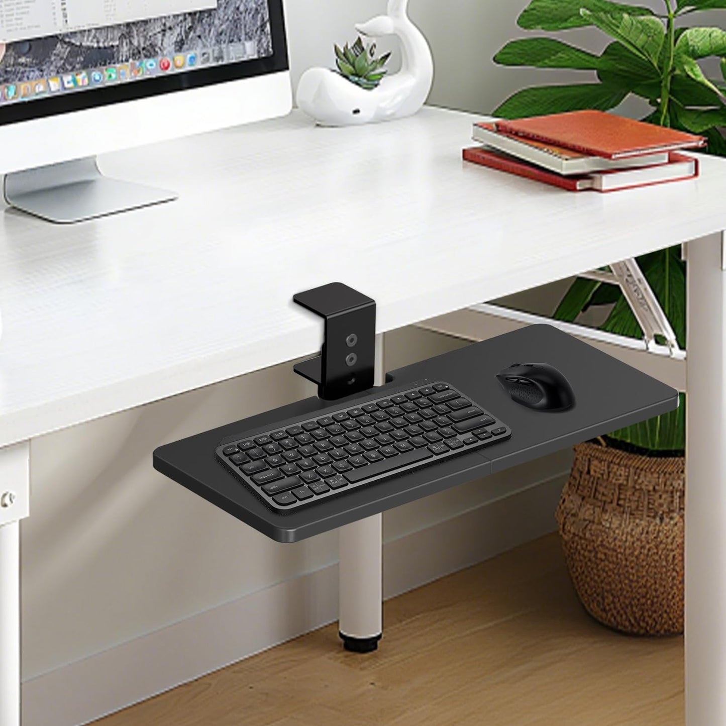 Large Under Desk Rotatable Computer Keyboard and Mouse Tray, Extra Sturdy Desk Swivel Clamp, Ergonomic Keyboard & Mouse Tray for Typing in Home, Office Work, 23 x 10 Inch