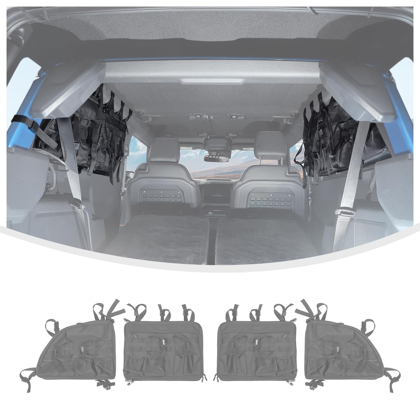 Linskip TrunkMate Roll Bar Organizer for Ford Bronco 2021-2025, Roll Bar Storage Bag for 2 Door Bronco Trunk Accessories, Durable Molle Webbing + Convenient Storage Pocket Piar