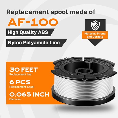 Black & Decker AF-100 Weed Eater Spool - 30ft 0.065" | 8-Pack with 6 Spools, 1 Cap & 1 Spring