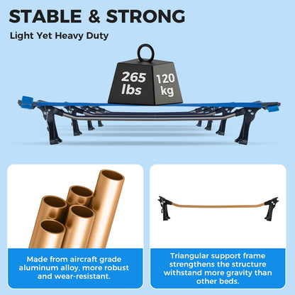 KingCamp Ultralight Camping Cot, Portable Folding Sleeping Cot for Adults, 265 Lbs Heavy Duty Compact Bed for Outdoor Backpacking Travel Hiking, Extra Wide 75 x 25 Inches, Blue