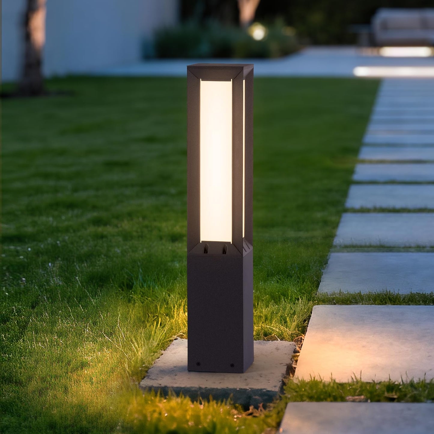RIRZ Landscape Path Lights, 32" Modern Pathway Lights Wired, 1 Pack IP65 Waterproof Bollard Light, 3000K LED Aluminum Driveway Lighting, Outdoor Lawn Light for Yard Patio Walkway Driveway Pathway