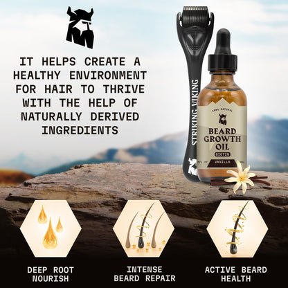 Striking Viking Beard Oil with Biotin for Men - 2 Fl Oz, 1 Pack, Sandalwood - Thickening & Conditioning Beard Growth Oil & Serum with Argan & Jojoba for Hydrated Facial Hair