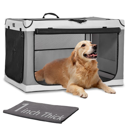 PETSFIT Portable Dog Crate for Medium Large Dogs, – 36" Soft Dog Travel Crates with Lockable Zippers & Thicken Mat, Adjustable Patented Spiral Steel Frame, Collapsible Kennel for Indoor & Outdoor