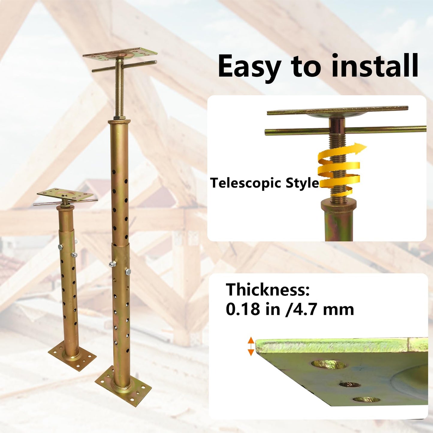 ZANURA 19.7"-35.8" Adjustable House Floor Wall Jack Post Pole Rod Fit for Leveling Lifting Framing Basement Crawlspace Beam Roof, 4 Pack