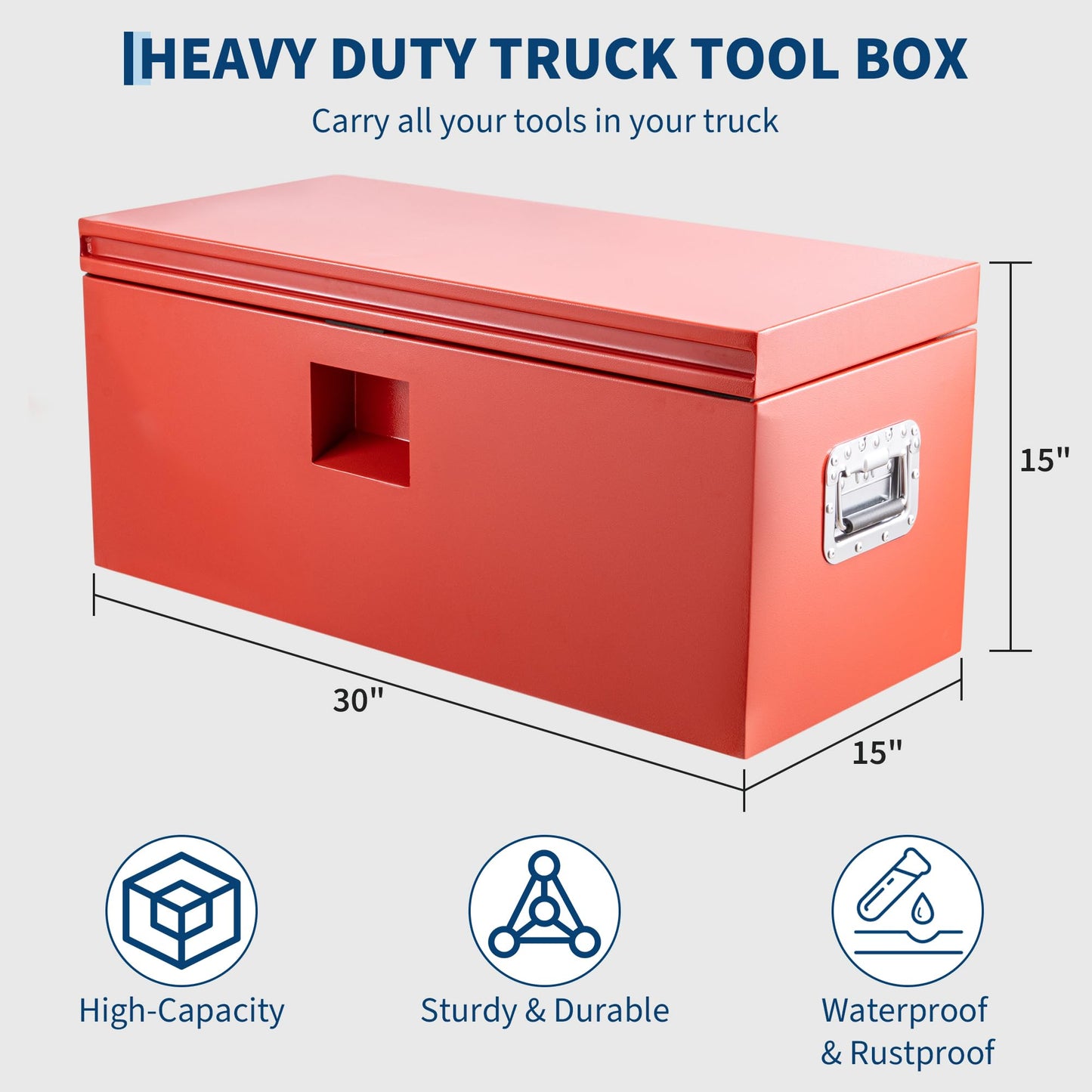 ExploreHorizon Industrial Steel Truck Tool Box w/Gas-Shock Lid, Pry-Resistant Security & Weatherproofing Toolbox Organizer Chest Fits Pickup, Truck Bed, RV, Trailer
