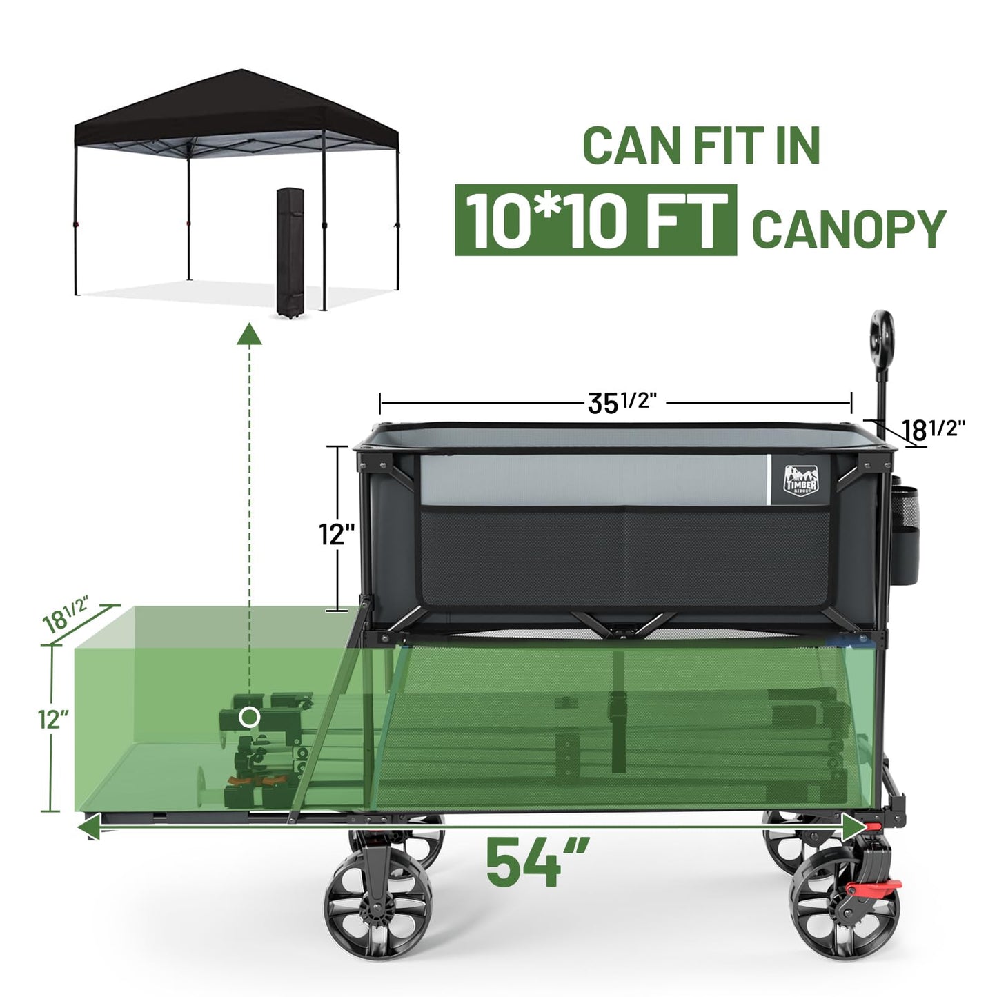 TIMBER RIDGE 400L Large Capacity Folding Double Decker Wagon with Brakes, 54" Extra Long Extender Wagon Cart, 450lbs Heavy Duty Collapsible Cart, All-Terrain Big Wheels for Camping, Sports, Shopping