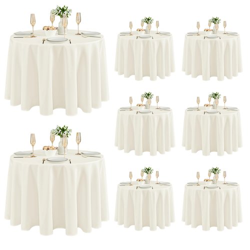 Fitable 8 Pack Round Tablecloths: Stain Resistant Wrinkle Free Circle Table Clothes, Washable Reusable Polyester Table Covers for Wedding Party Birthday Banquet Reception(Ivory, 120 Inch)