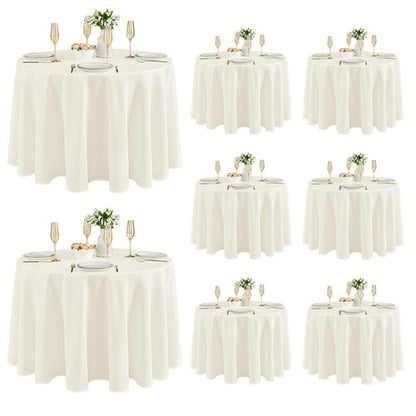 Fitable 8 Pack Round Tablecloths: Stain Resistant Wrinkle Free Circle Table Clothes, Washable Reusable Polyester Table Covers for Wedding Party Birthday Banquet Reception(Ivory, 120 Inch)