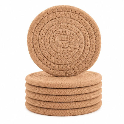 ABenkle Woven Coasters for Drinks Set of 6, Boho Absorbent Drinking Coaster, 4.3 Inch - Perfect Housewarming Gift, Home Decor, Bar Essentials for Coffee Table