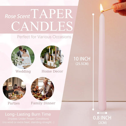 Candlesticks Long Taper Candle,Rose Scented 10 Inches Light Pink Candle Sticks Smokeless Tapered Candles for Home Décor Holiday Gifts