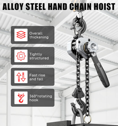 HUGOASIS Mini Lever Hoist 1/2 TON 1100 LBS Capacity 10FT Lift, Portable Aluminum Ratchet Chain Hoist with G80 Alloy Steel Chain, Dual Brake Hand Chain Puller for Lifting & Pulling,Silver