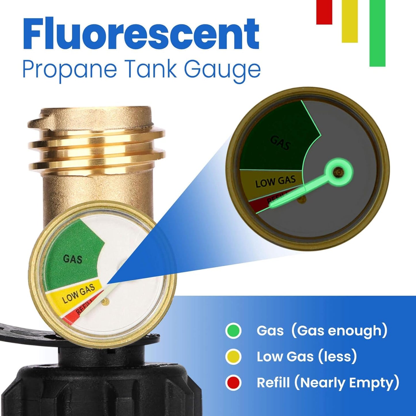 Propane Tank Gauge - Level Indicator with Leak Detector for 20lb Tanks | Solid Brass, 2 Pack