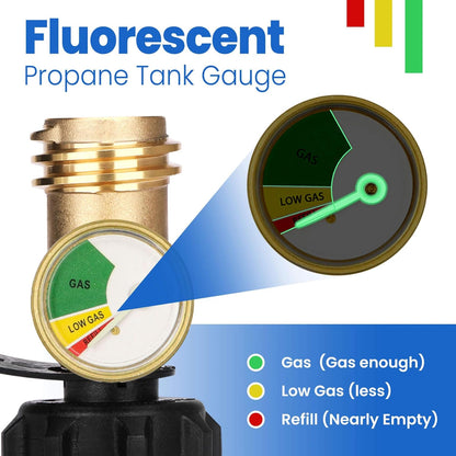 Propane Tank Gauge - Level Indicator with Leak Detector for 20lb Tanks | Solid Brass, 2 Pack