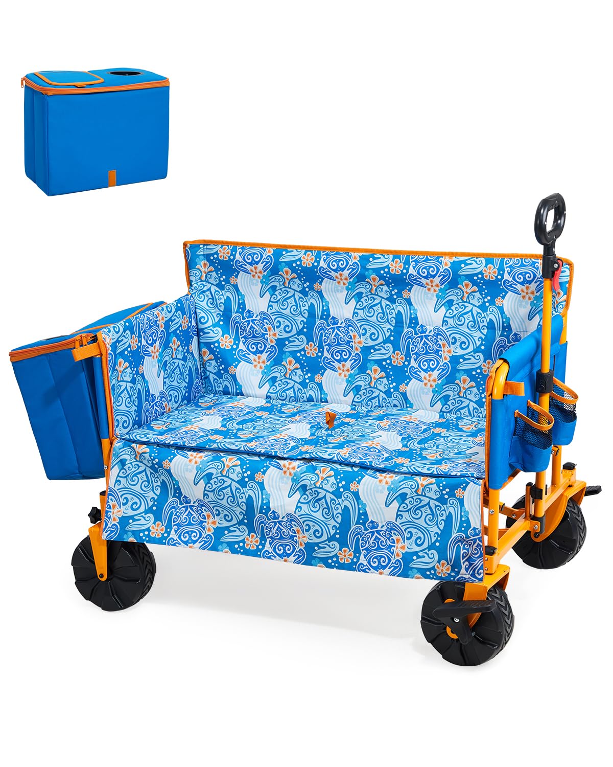 Old Bahama Bay 500lbs Love-Seat Wagon 3-in-1 Bench Wagon Seat for 2 Adults & Heavy Duty Utility Cart, 31L Detachable Cooler Bag, Adjustable Handle &Cup Holders,Perfect for The Beach, Sport, Camping