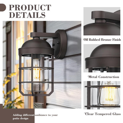 Emliviar Farmhouse Wall Mount Outdoor Light Fixture, Metal, 11.3 Inch, Oil Rubbed Bronze, Model GE255BL ORB, Clear Glass