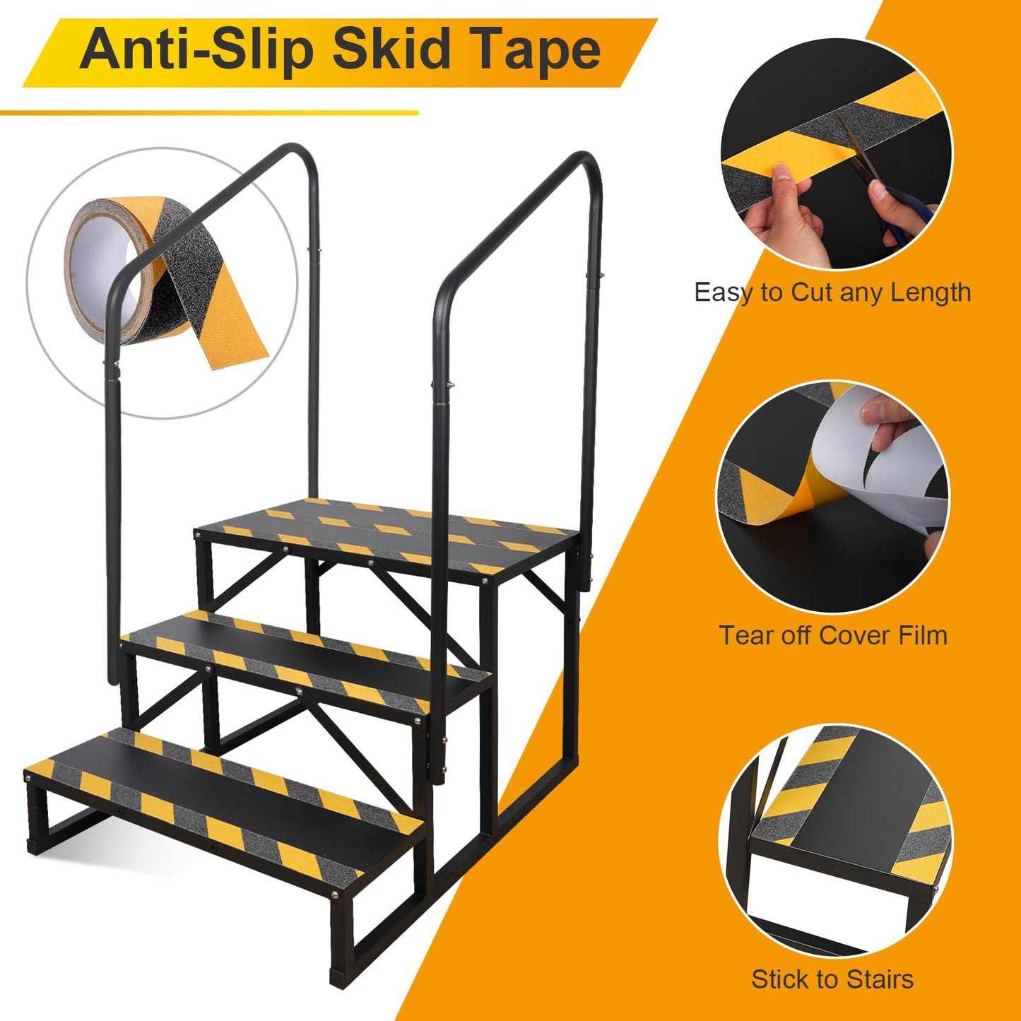 TOCRETOARE RV Steps with Handrail, Hot Tub Steps with Handrail, Portable Stairs Steps for 5th Wheel RV, Mobile Home Stairs Outdoor RV Step (3 Steps with 2 Handrails)