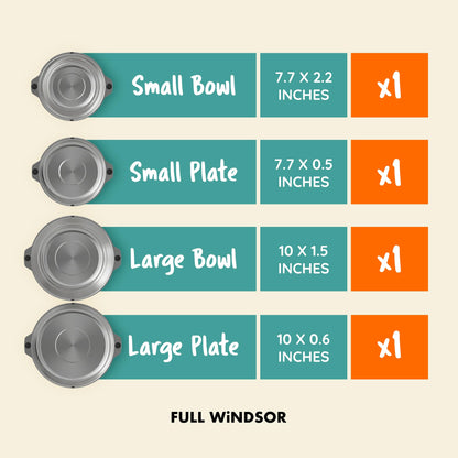 Full Windsor Magware, 35-Pcs Stainless Steel Camping Mess Kit, Magnetic Flatware Plates, Cups, Bowls, Cutlery & Utensils
