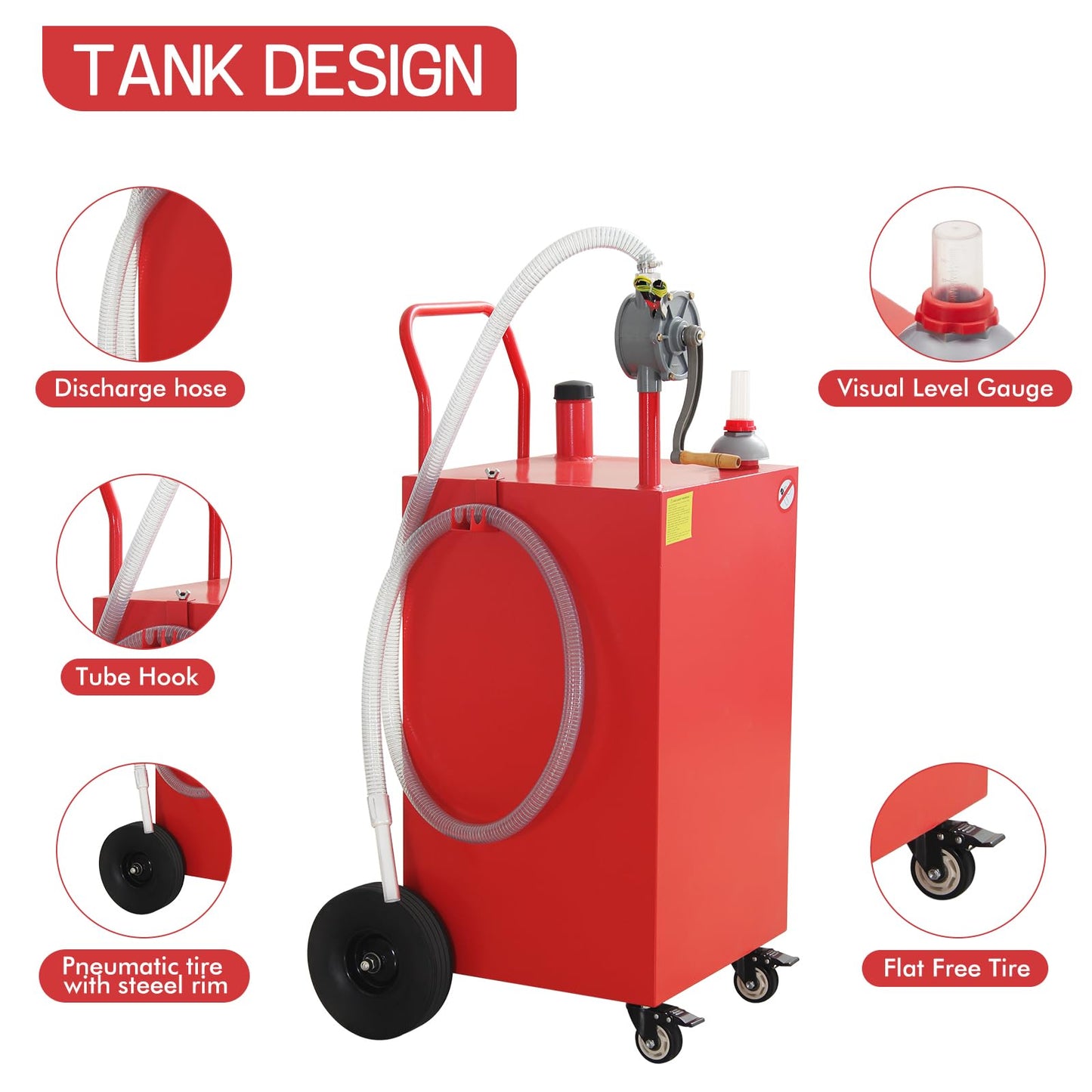 45 Gallon Fuel Caddy, Portable Gas Caddy with Manual Pump, Heavy Duty Gas with 4 Wheels, Diesel Fuel Can for Cars, Lawn Mowers, Trucks, ATVs, Boats ﻿