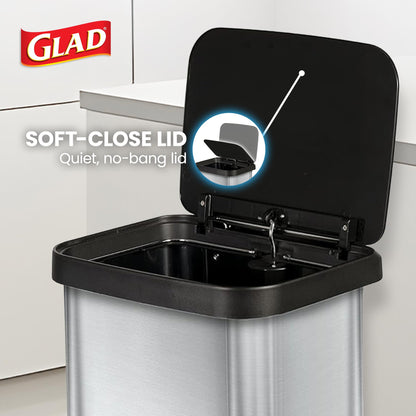 Glad Step Trash Can, Soft Close Lid Bin with Odor Protection, 20 Gal, Stainless