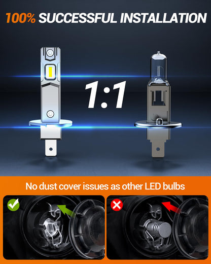 SEALIGHT H1 H7 Fog Bulbs, 80000LM Brightness, 6500K White Light, Plug and Play, Pack of 4
