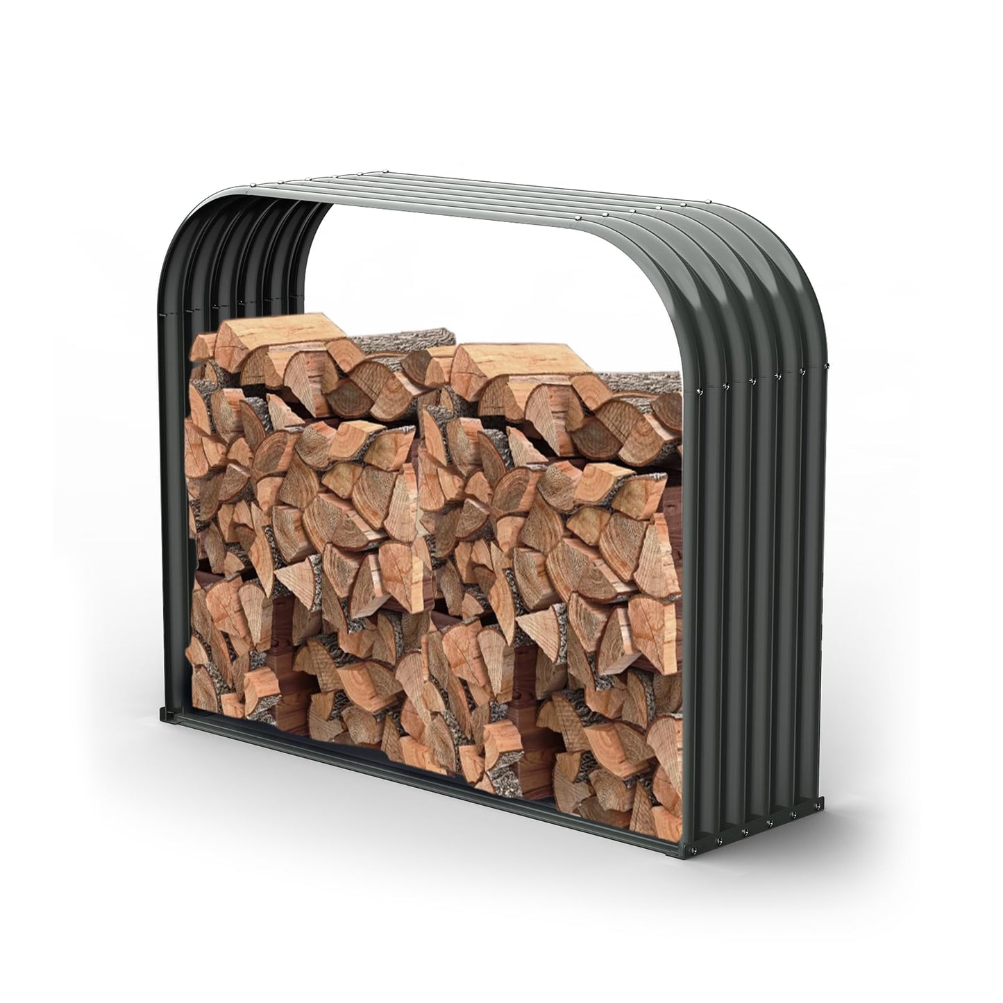 ANLEOLIFE Galvanized Steel Firewood Rack with Weatherproof Corrugated Roof (Shed-Style Log Storage), Heavy Duty Outdoor Log Holder, Rust Resistant, Trio Gray, 18"D x 54"W x 43"H