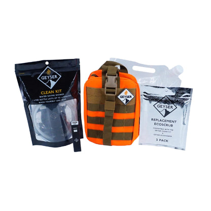 Geyser System Portable Camping Shower & Cleaning Kit for Camping, Backpacking, Overlanding, & Outdoor Recreation - Clean Kit Bundle - Orange