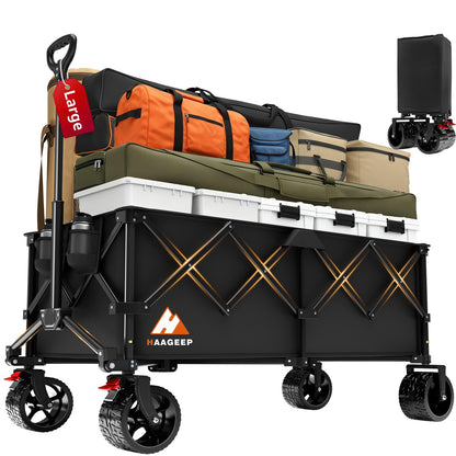 Collapsible Wagon Cart with Wheels Foldable - Folding Utility Heavy Duty Wagons Carts for Grocery Sports Garden Shopping Camping Wheelbarrows (Black,300L)