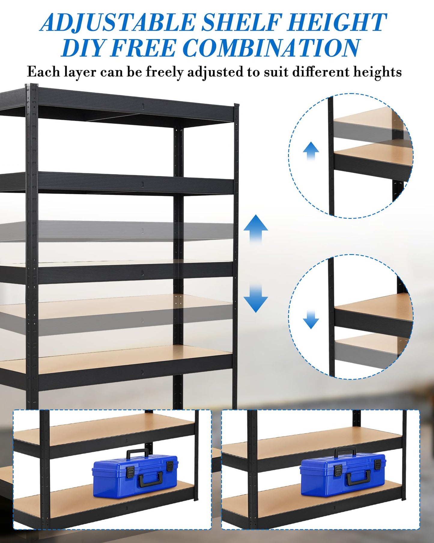 5-Tier Adjustable Shelving Units,48x18x72 Garage Metal Storage Shelving Units,Heavy Duty Garage Shelving Adjustable Garage Shelves,Loads 2000 LBS,Metal Storage Utility Racks for Warehouse,Pantry, Base