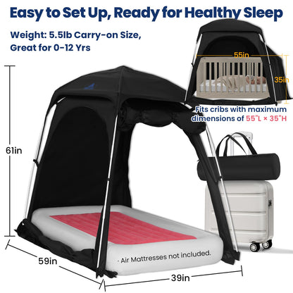 KNOCLOC Blackout Tent for Crib, Pack N Play, Toddler Travel Bed & Kids Cot, CPC Certified Baby Sleep Pod with Fan Pocket, 2 Mesh Doors, Breathable & Quiet Design, Easy Setup & Portable