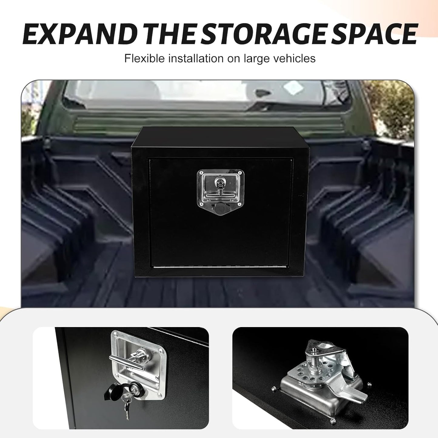 Vigorighter 18"x 12"x 14" Underbody Truck Tool Box, 18 Inch Heavy Duty Steel Under Body Toolbox for Pick Up Truck RV, Under Mount Tool Box with T-Handle Lock and Keys, Black (18" x 12" x 14")