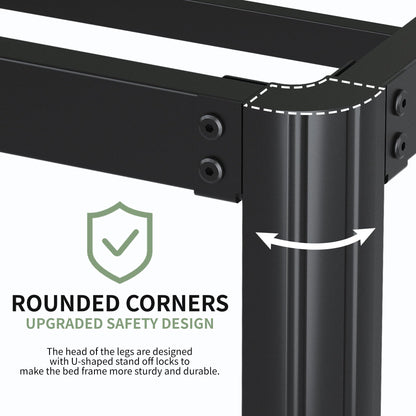 Lutown-Teen 7 Inch Low Profile King Bed Frame with Rounded Corner Legs, 2000 LBS Heavy Duty Metal King Size Platform Bed Frame No Box Spring Needed, Easy Assembly, Black